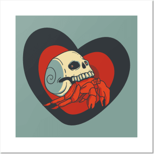 Drama Crab - Funny Crab Carrying a Skull - White Posters and Art